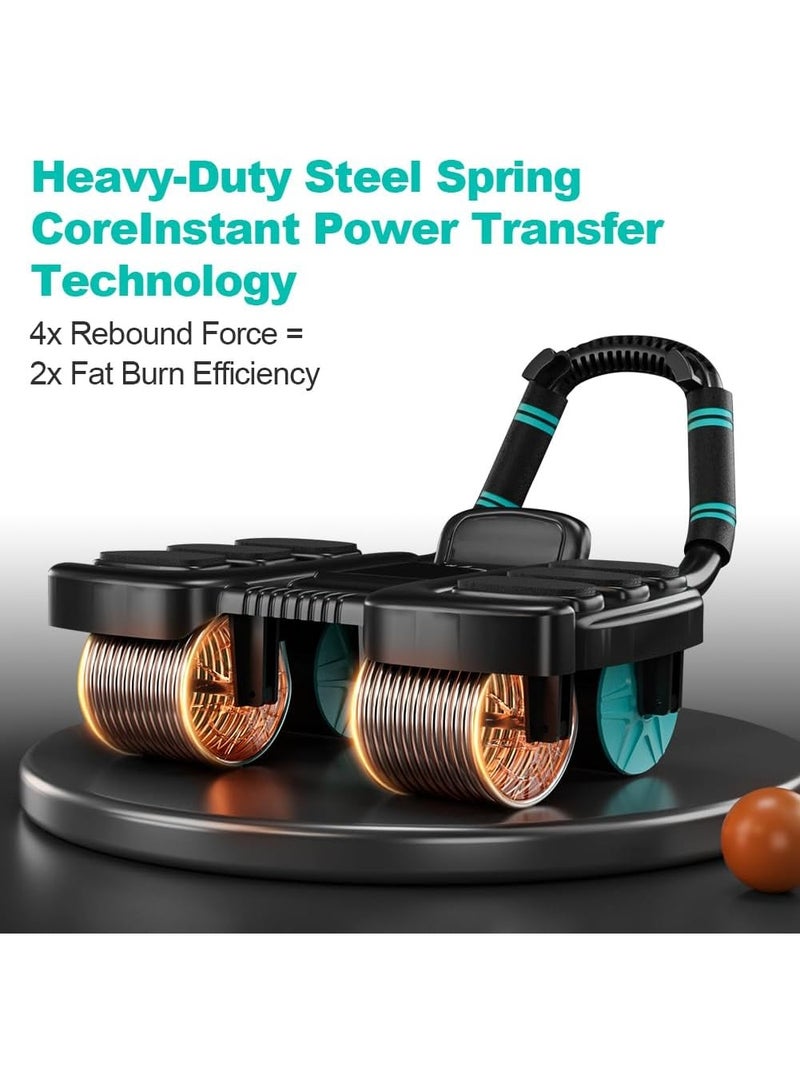 عجلة دوارة انتعاش اوتوماتيكية مع دعم للكوع وتصميم 4 عجلات - معدات تمارين اساسية لصالة الالعاب الرياضية المنزلية، الة تمرين البطن للرجال/النساء، حرق دهون البطن، عجلة دوارة محمولة للياقة - Image 4